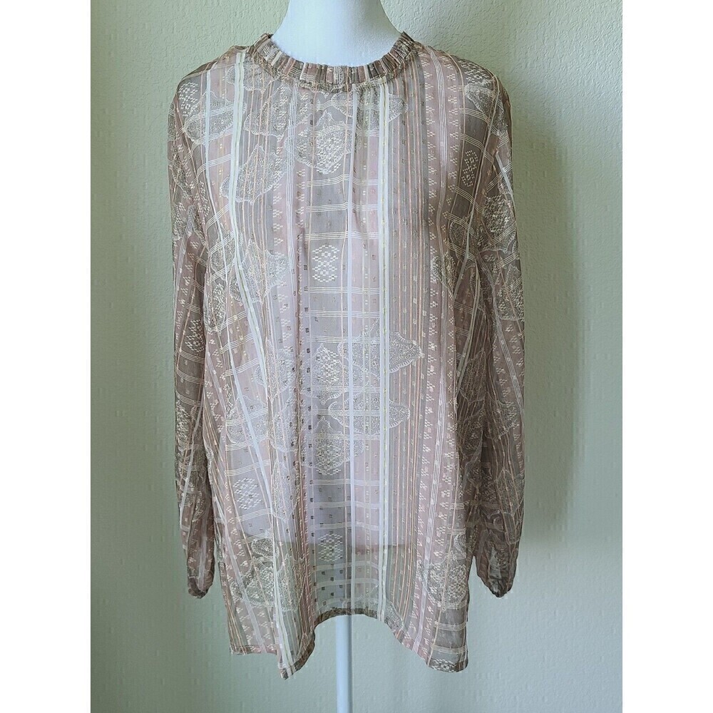 World Market Sheer BOHO Peasant Blouse Size L‎ / XL Balloon Sleeves